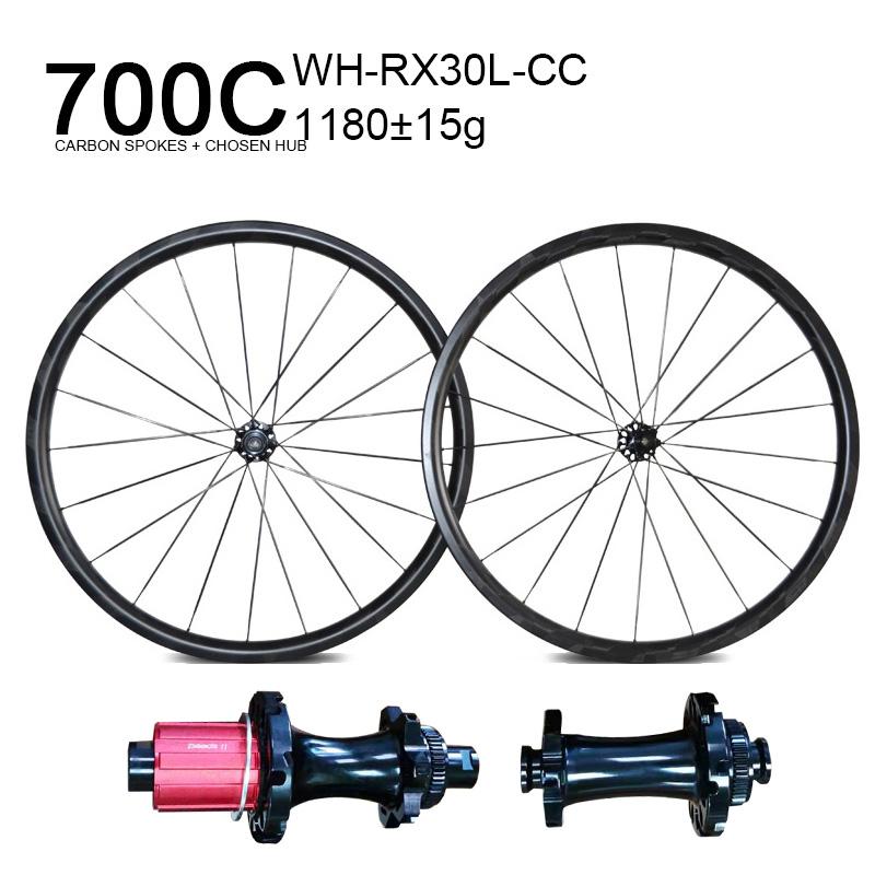 28mm wide 30mm deep carbon spoke wheels